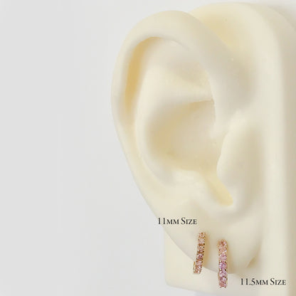 14K Gold Powder Pink Sapphire Thick Huggie Hoop Earrings (11.5mm x 8.25mm)