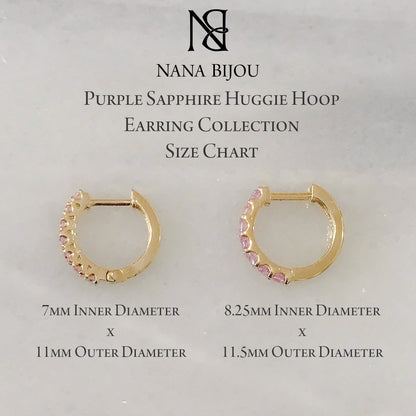14K Gold Powder Pink Sapphire Thick Huggie Hoop Earrings (11.5mm x 8.25mm)