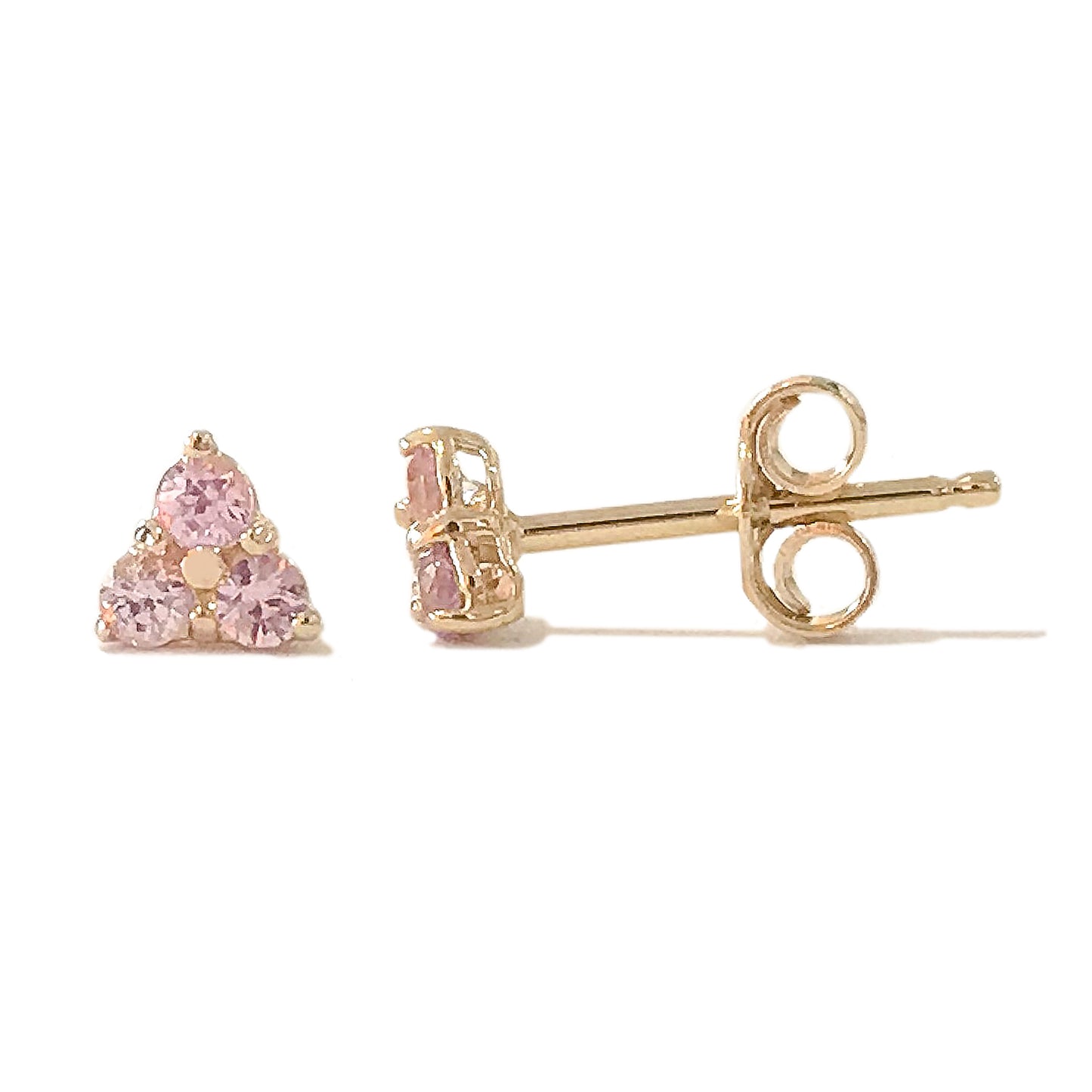 14K Gold Triple Pink Sapphire Trinity Cluster Stud Earrings