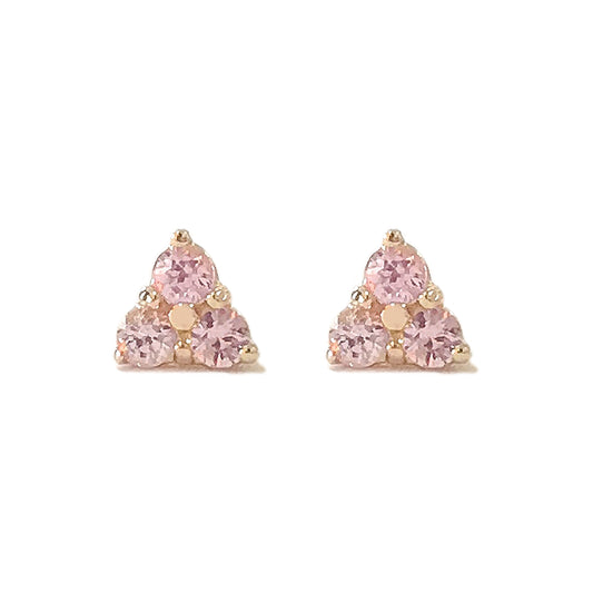 14K Gold Triple Pink Sapphire Trinity Cluster Stud Earrings