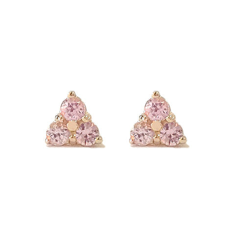 14K Gold Triple Pink Sapphire Trinity Cluster Stud Earrings