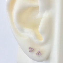 14K Gold Triple Pink Sapphire Trinity Cluster Stud Earrings