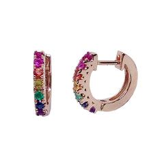 14K Gold Rainbow Gemstone Thick Huggie Hoop Earrings (11mm x 6mm)