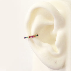 Spike Collection: 14K Gold Pavé Rainbow Gemstone Spike Point Ear Cuff