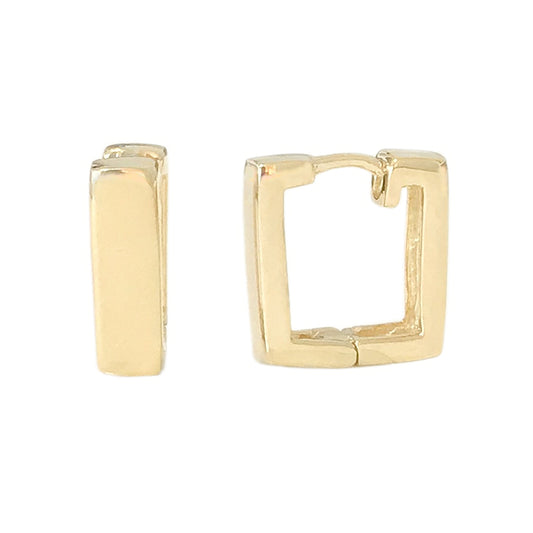 14K Gold Thick Rectangle Huggie Hoop Earrings