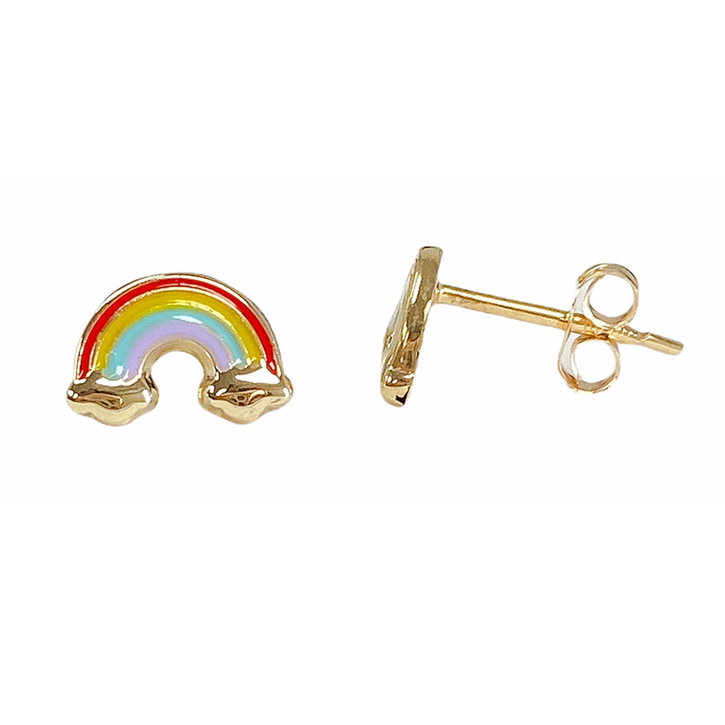 14K Gold Enamel Rainbow Cloud Stud Earrings