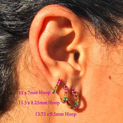 14K Gold Rainbow Gemstone Thick Huggie Hoop Earrings (11mm x 6mm)