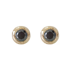 14K Gold 2.5mm Solitaire Black Diamond Round Bezel Set Stud Earrings