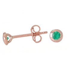 14K Gold 2.5mm Solitaire Emerald Round Bezel Set Stud Earrings