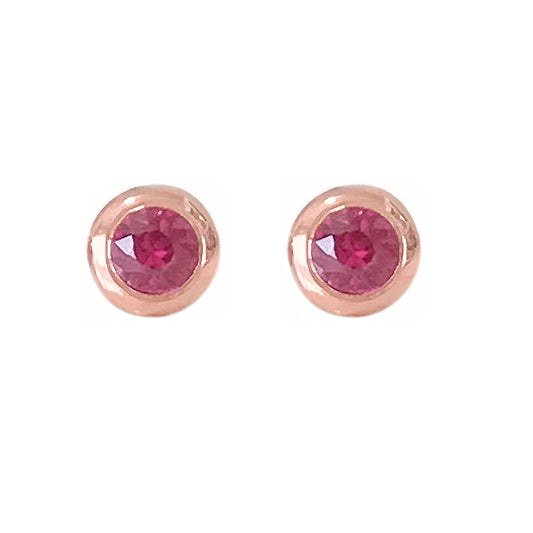 14K Gold 2.5mm Solitaire Ruby Round Bezel Set Stud Earrings