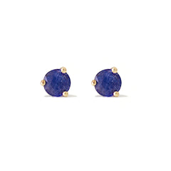 14K Gold Solitaire 3mm Blue Sapphire Martini Stud Earrings