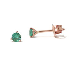 14K Gold Solitaire 3mm Emerald Martini Stud Earrings