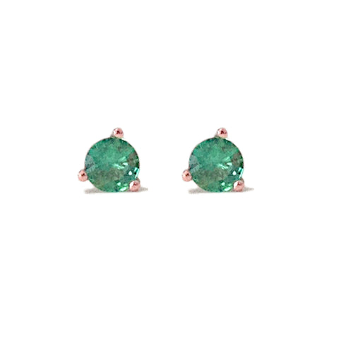 14K Gold Solitaire 3mm Emerald Martini Stud Earrings