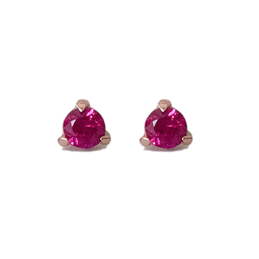 14K Gold Solitaire 3mm Ruby Martini Stud Earrings
