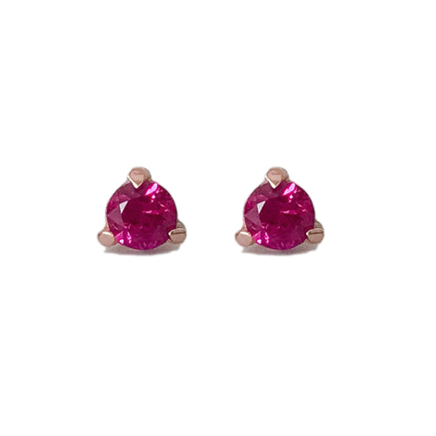 14K Gold Solitaire 3mm Ruby Martini Stud Earrings