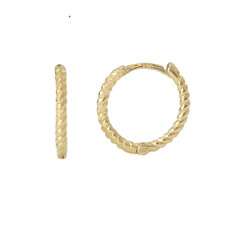 14K Gold Braided Rope Huggie Hoop Earrings