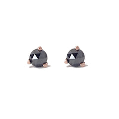 14K Gold Solitaire 3mm Rose Cut Black Diamond Martini Stud Earrings