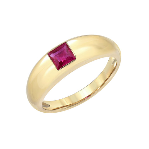 14K Gold Burmese Ruby Step Cut Solitaire Domed Stack Ring ~ LIMITED EDITION