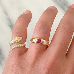 14K Gold Burmese Ruby Step Cut Solitaire Domed Stack Ring, LIMITED EDITION ~ In Stock!