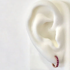 14K Gold Ruby Thick Huggie Hoop Earrings (11.5mm x 8.25mm)