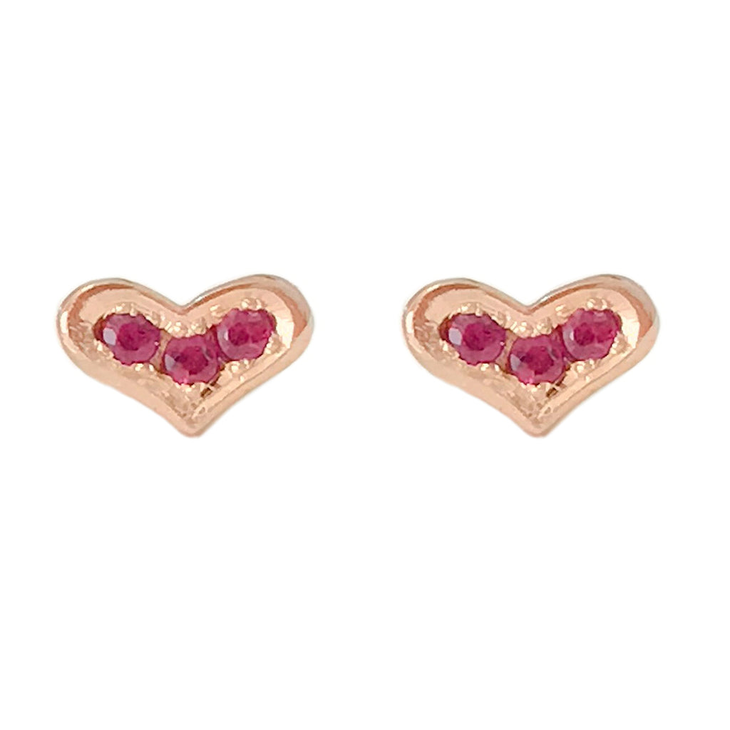 14K Gold Pavé Ruby XS Sweetheart Stud Earrings