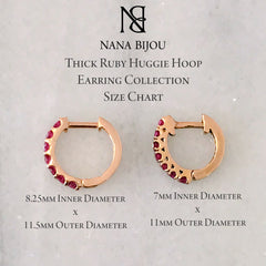 14K Gold Ruby Thick Huggie Hoop Earrings (11mm x 6mm)
