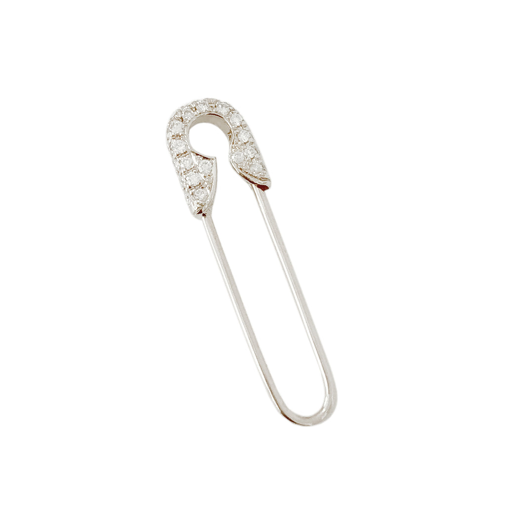 Jumbo 14K Gold and Diamond Safety Pin Earring White Gold