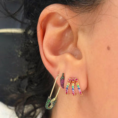 14K Gold Pavé Emerald Safety Pin Earring
