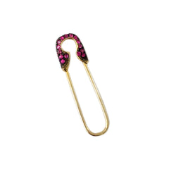 14K Gold Pavé Hot Pink Sapphire Safety Pin Earring