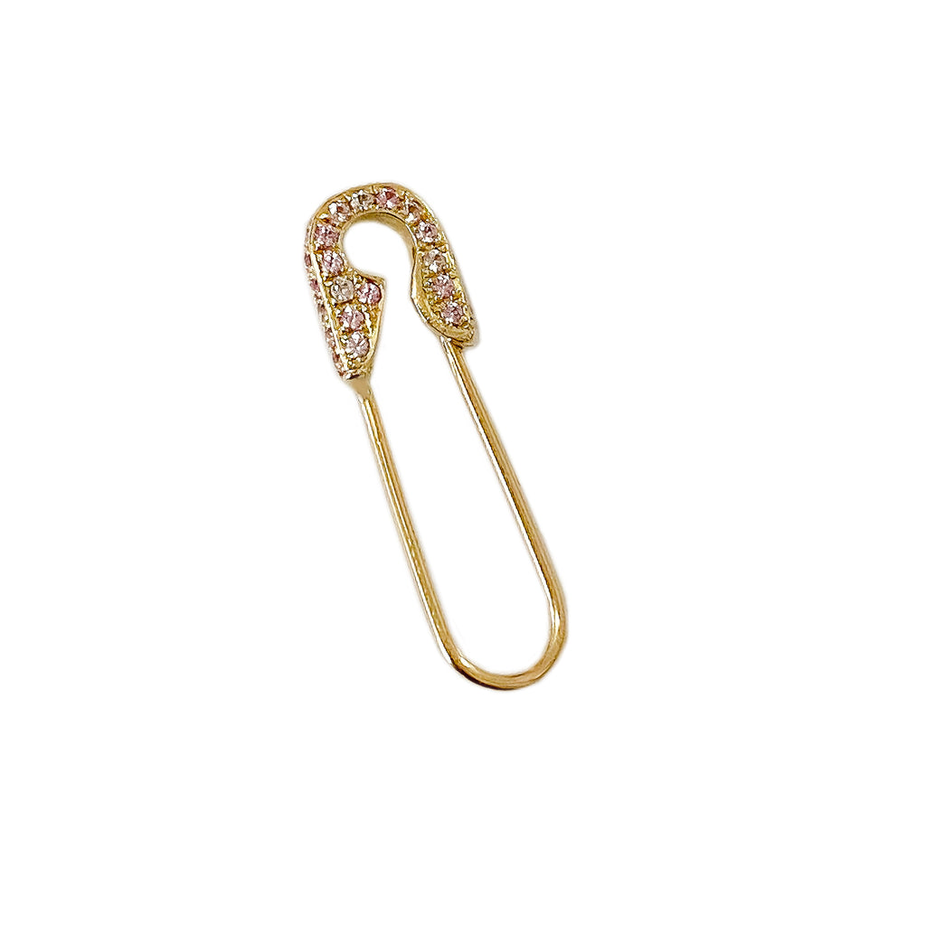 14K Gold Pavé Pastel Pink Sapphire Safety Pin Earring