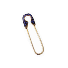 14K Gold Pavé Sapphire Safety Pin Earring