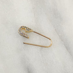 14K Gold Pavé Pastel Blue Sapphire Safety Pin Earring
