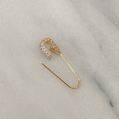 14K Gold Pavé Pastel Pink Sapphire Safety Pin Earring