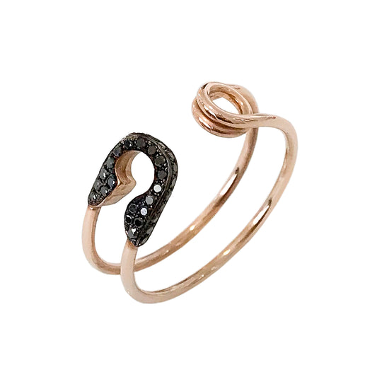 14K Gold Pavé Black Diamond Safety Pin Ring