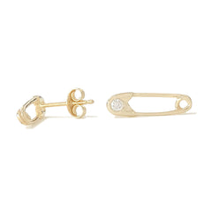 14K Gold Diamond Safety Pin Stud Earring