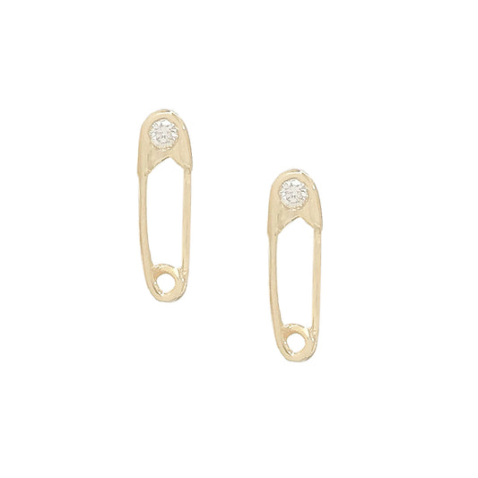 14K Gold Diamond Safety Pin Stud Earring