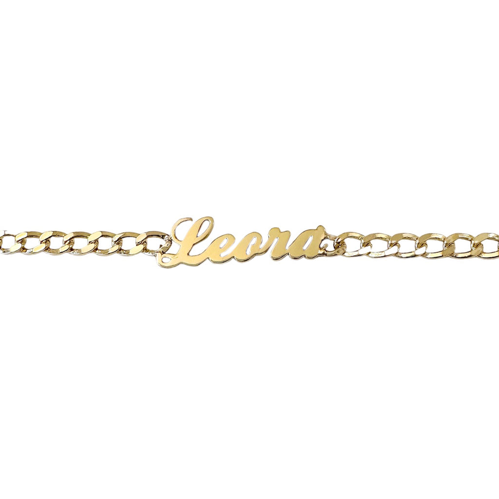 Personalized 14K Gold Plated Figaro Name Plate Bracelet – Custom Engraved, Any Name Up To 9 Letters