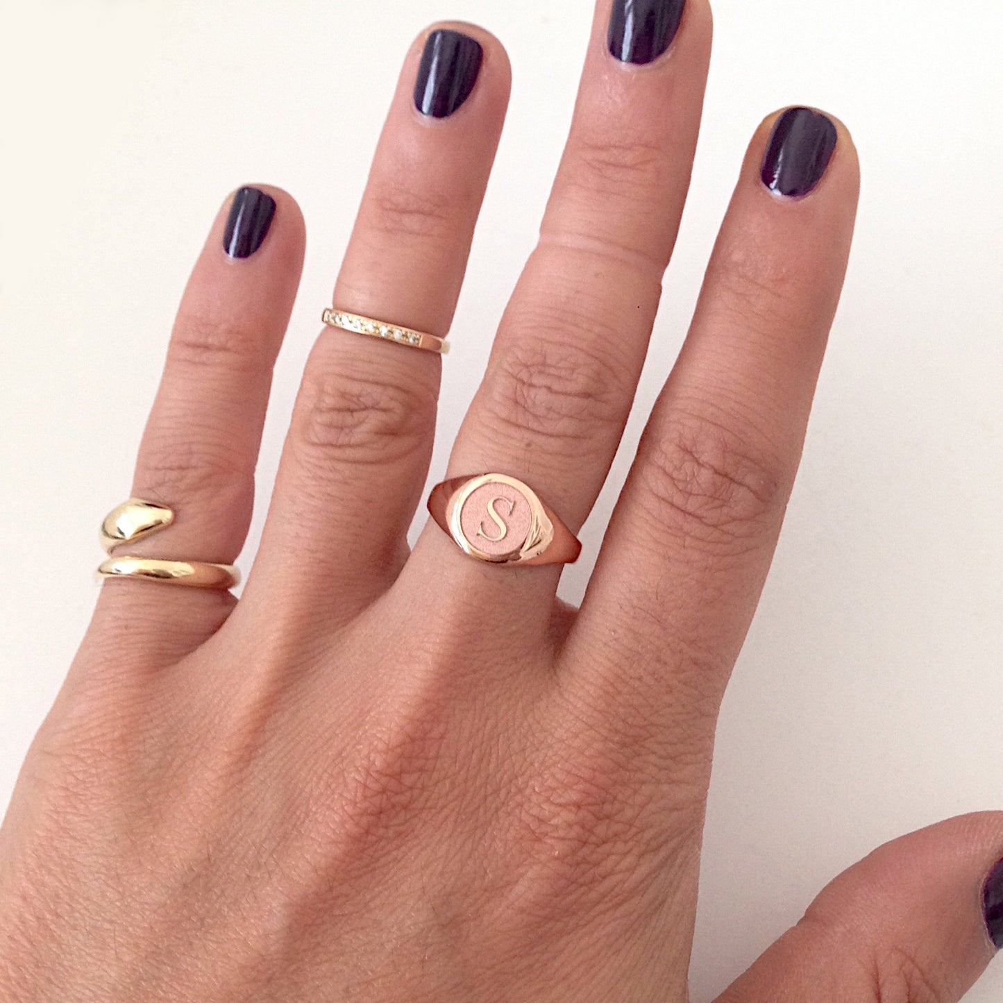 14K Gold Raised Initial Letter Signet Ring