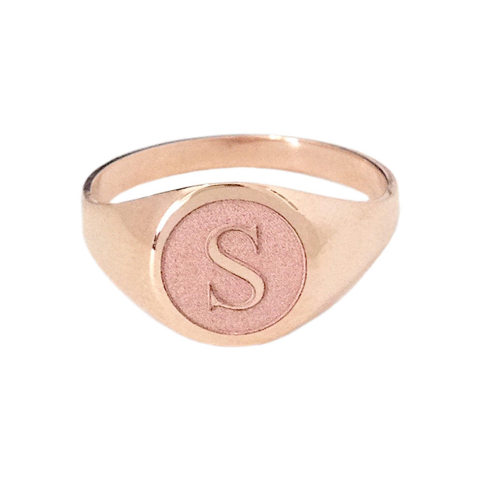 Signet Ring R Initial 14K Gold Raised Initial Letter Signet Ring β Nana Bijou