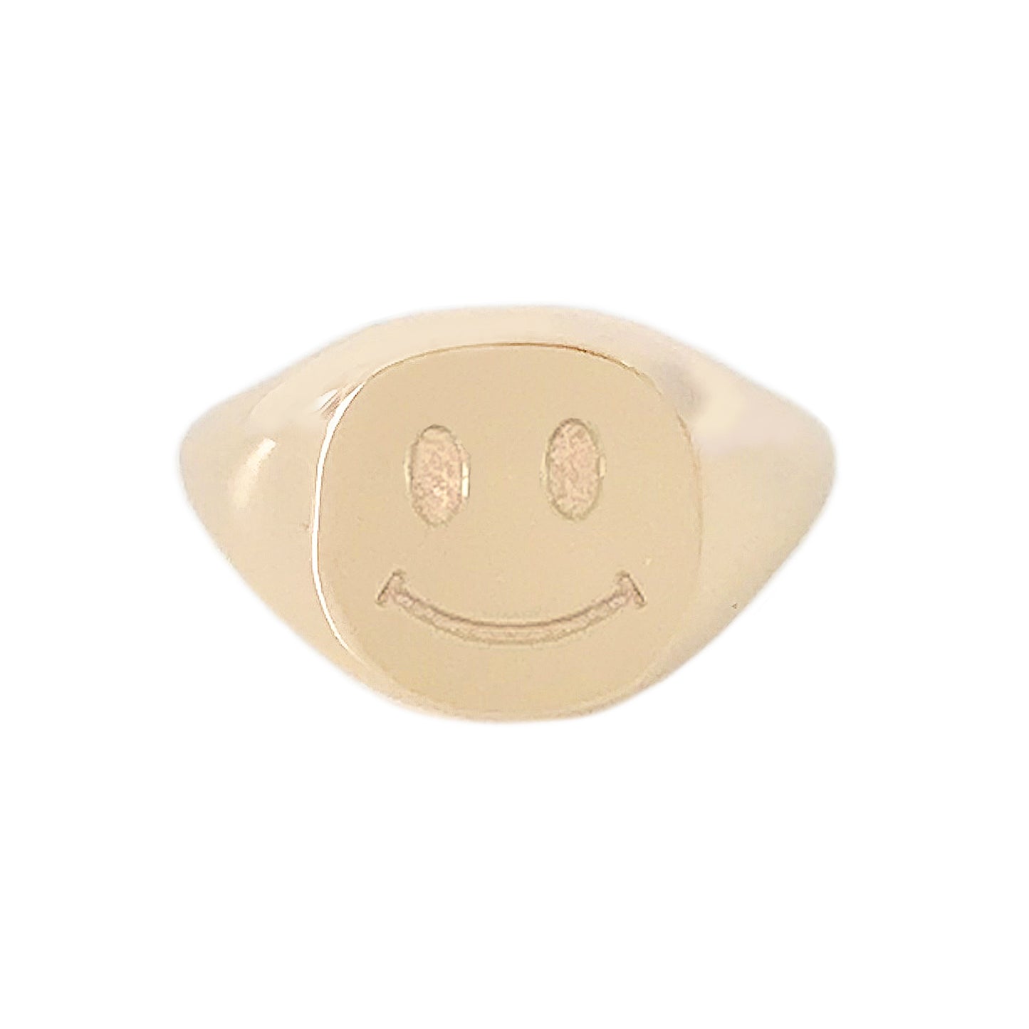 14K Gold Smiley Face Signet Ring