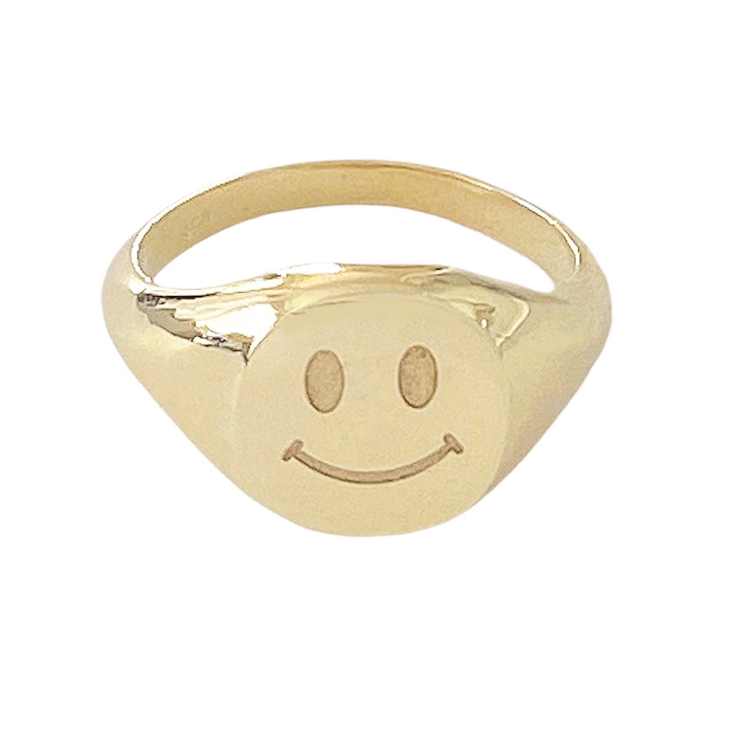 14K Gold Smiley Face Signet Ring