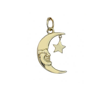 14K Gold Celestial Smiling Crescent Moon Pendant