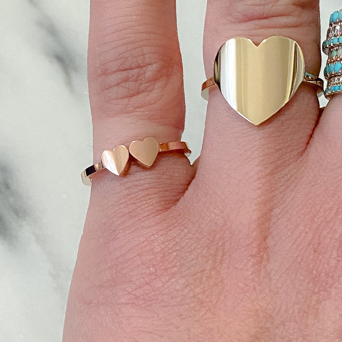 14K Gold Double Heart Ring ~ Engraveable