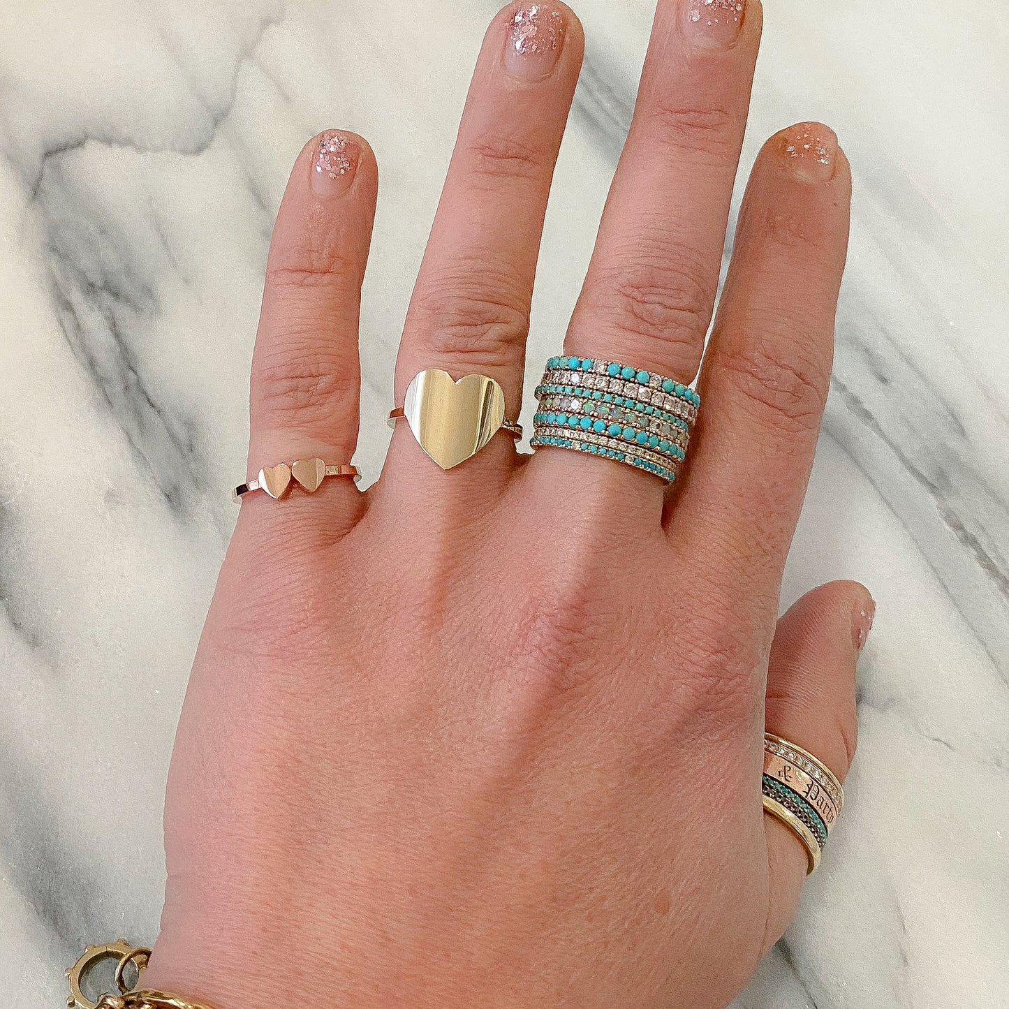 14K Gold Heart Cigar Band Ring, Large Size ~ Engraveable