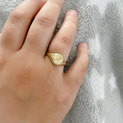 14K Gold Oval Signet Ring ~ Small Size
