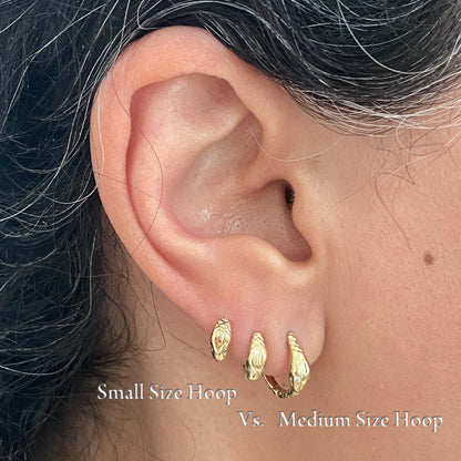 14K Gold Ouroboros Snake Huggie Hoop Earrings ~ Small Size