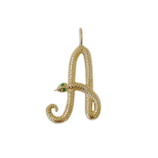 14K Gold Cursive Font Snake Initial Charm Pendant