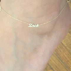 14K Gold Nameplate Charm Ankle Bracelet (Anklet) ~ Script Font