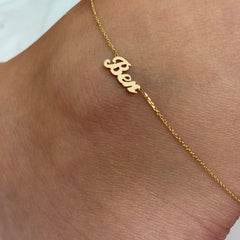14K Gold Nameplate Charm Ankle Bracelet (Anklet) ~ Script Font