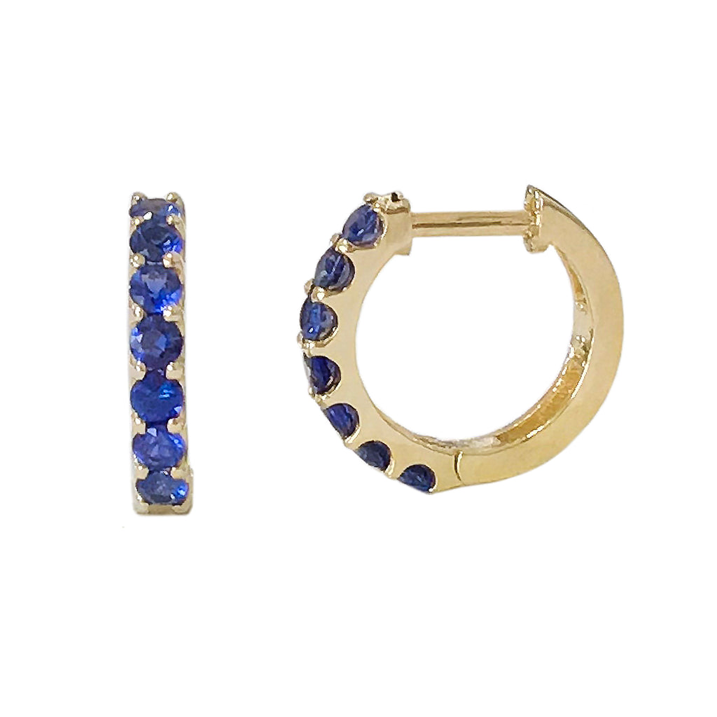 14K Gold Sapphire Thick Huggie Hoop Earrings (11.5mm x 8.25mm)